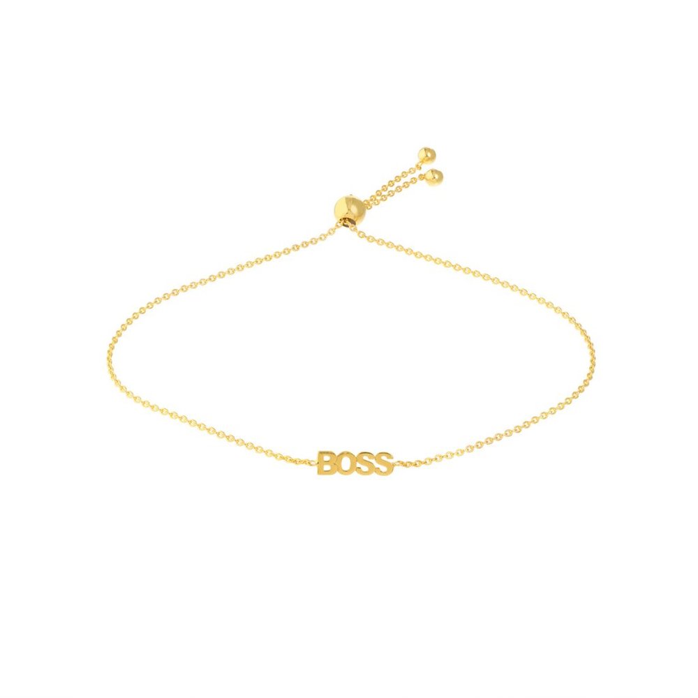 14K Solid Gold Mini Block Boss Plate Bolo Bracelet